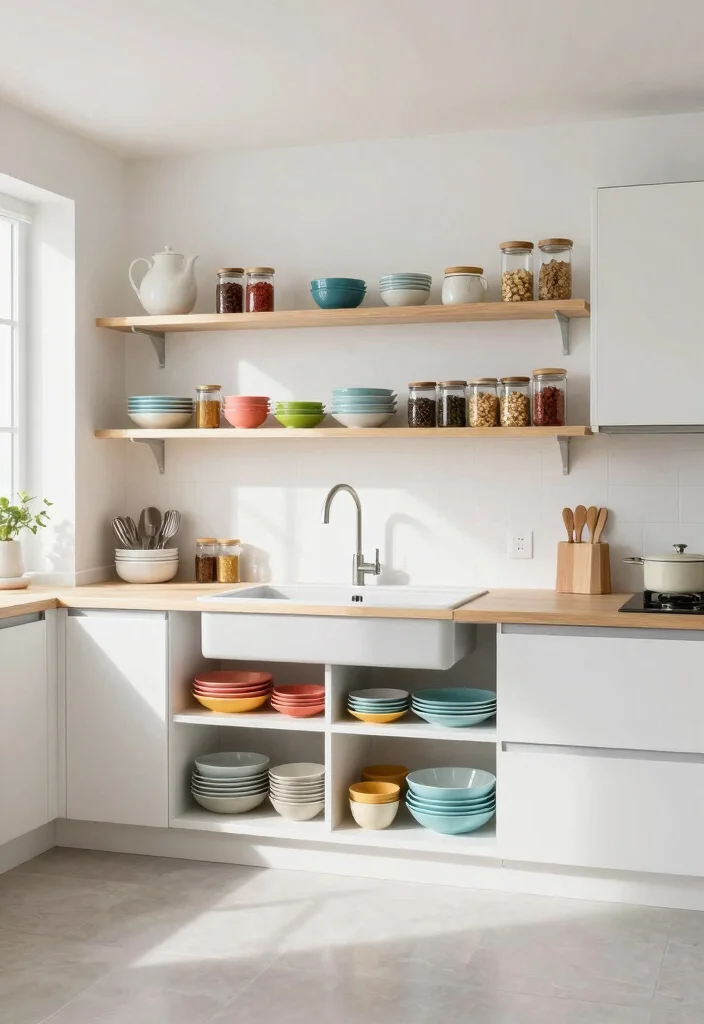 17 Drop In Sink Kitchen Ideas With Easy Installation - 12. Open Shelving: Streamlined Look 1