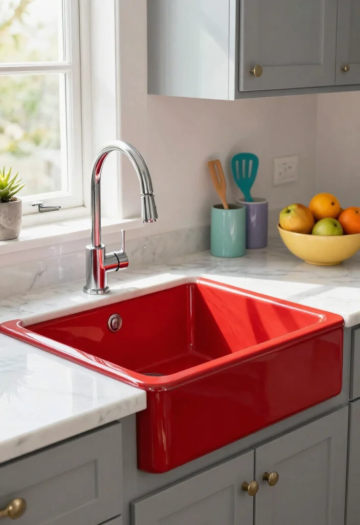 17 Drop In Sink Kitchen Ideas With Easy Installation - 3. Colorful Enamel: Make a Statement 1