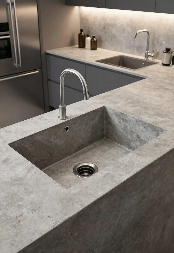 17 Drop In Sink Kitchen Ideas With Easy Installation - 5. Minimalist Concrete: Edgy and Modern 1