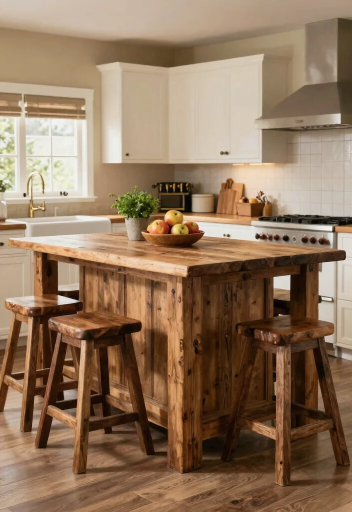 17 Kitchen Island With Legs Ideas With Furniture Style Charm - 1. Classic Reclaimed Wood Island 1