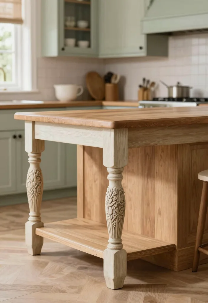 17 Kitchen Island With Legs Ideas With Furniture Style Charm - 15. Farmhouse Island with Decorative Legs 1