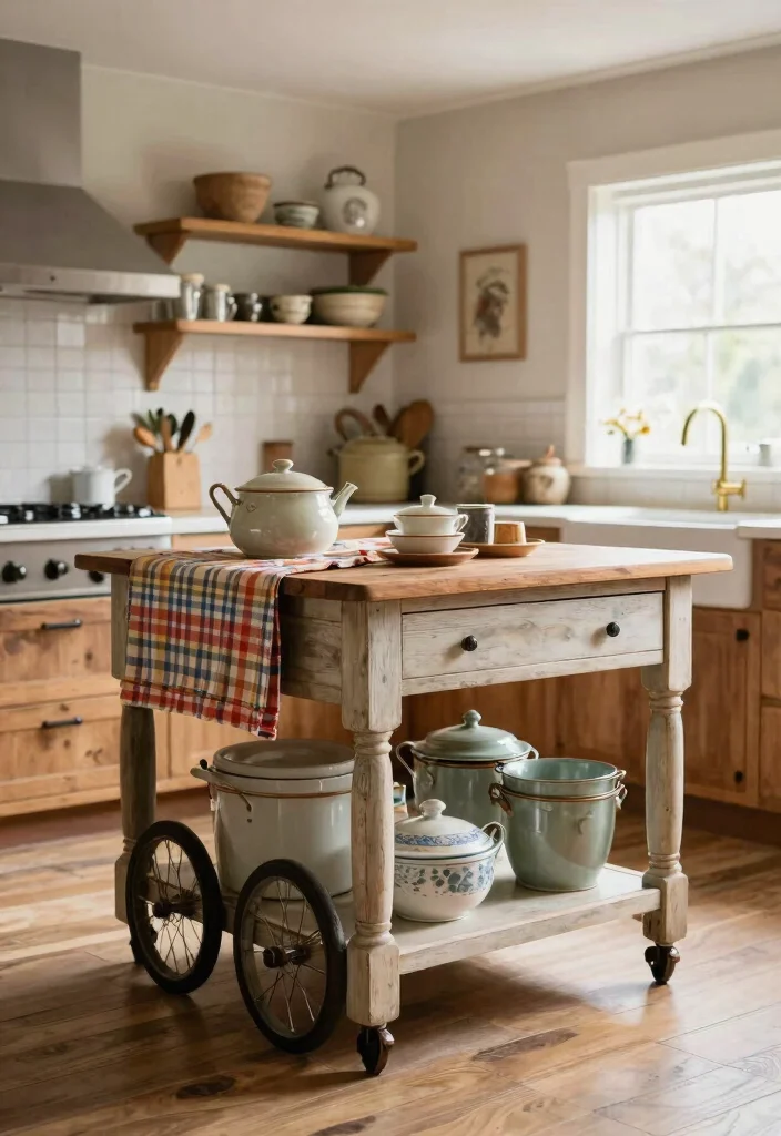 17 Kitchen Island With Legs Ideas With Furniture Style Charm - 17. Vintage Cart Island 1