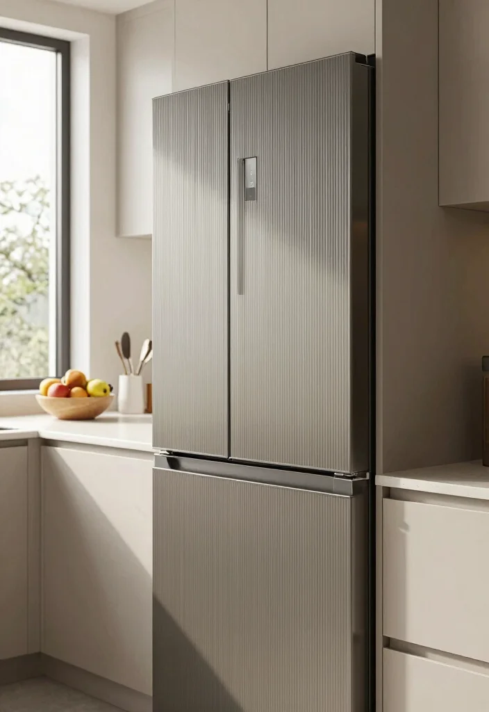 17 Kitchen Refrigerator Cabinet Ideas With Seamless Look - 11. Textured Cabinet Finishes 1