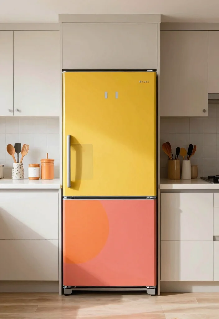 17 Kitchen Refrigerator Cabinet Ideas With Seamless Look - 17. Creative Use of Color 1