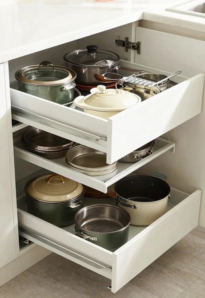 17 Kitchen Shelf Organization Ideas That Maximize Space - 10. Optimize Cabinetry with Pull-Out Drawers 1