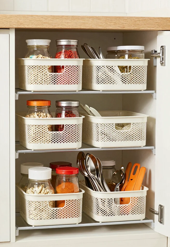 17 Kitchen Shelf Organization Ideas That Maximize Space - 15. Consider Under-Shelf Baskets 1