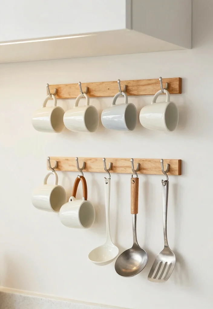 17 Kitchen Shelf Organization Ideas That Maximize Space - 16. Use Hooks for Mugs and Utensils 1