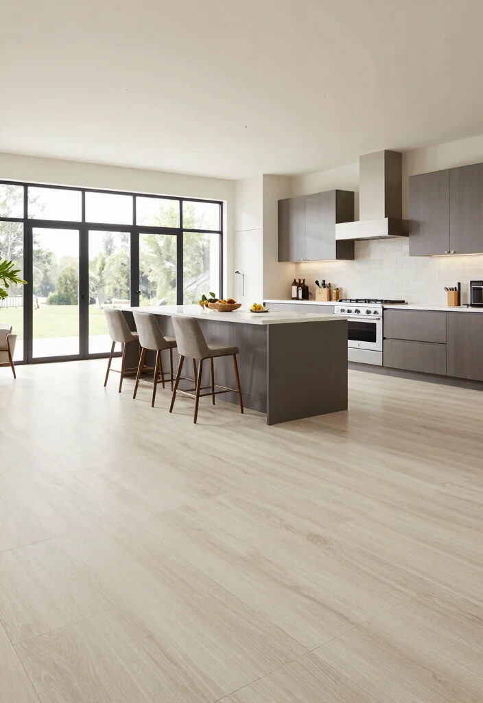 17 Luxury Vinyl Tile Kitchen Ideas With Durable Style - 10. Large Format Tiles for Open Spaces 1