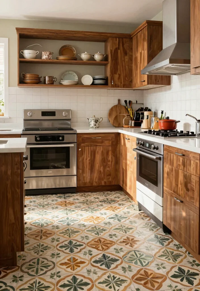 17 Luxury Vinyl Tile Kitchen Ideas With Durable Style - 14. Vintage Charm with Modern Convenience 1