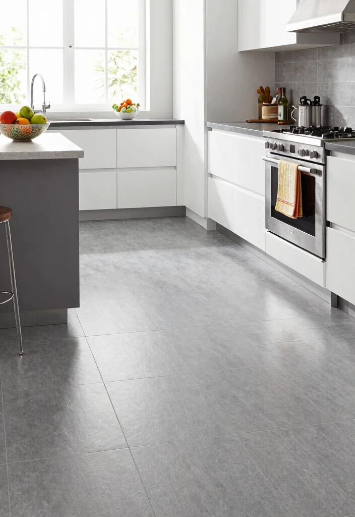 17 Luxury Vinyl Tile Kitchen Ideas With Durable Style - 2. Sleek and Modern Gray Tiles 1