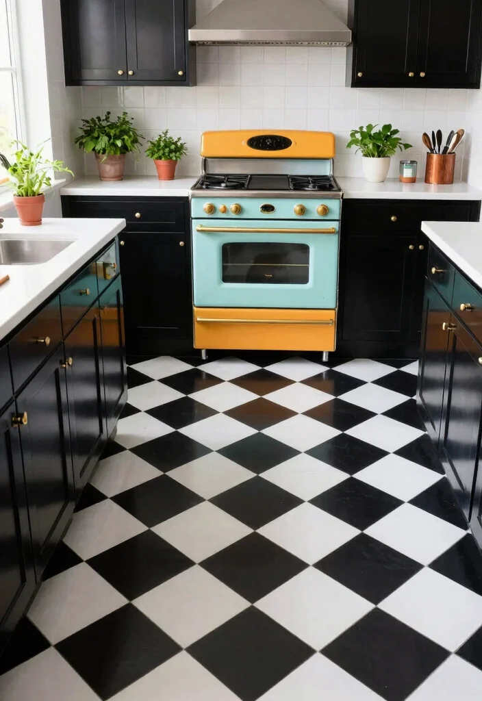 17 Luxury Vinyl Tile Kitchen Ideas With Durable Style - 3. Classic Black and White Checkerboard 1
