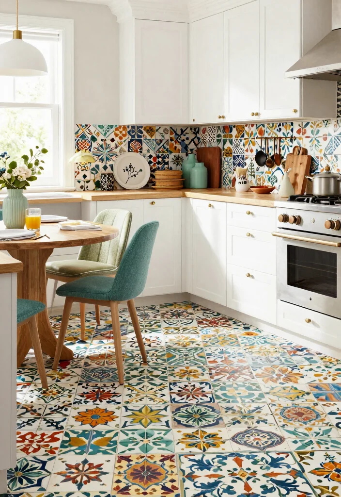 17 Luxury Vinyl Tile Kitchen Ideas With Durable Style - 5. Intricate Patterns for Statement Floors 1