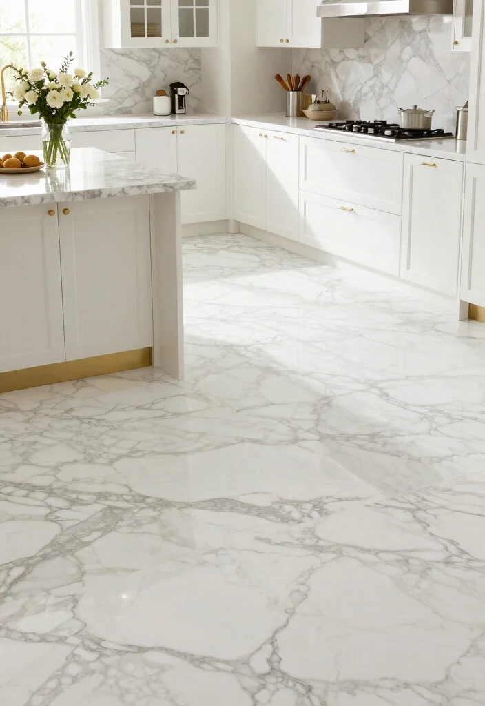 17 Luxury Vinyl Tile Kitchen Ideas With Durable Style - 6. Luxurious Marble Effect Tiles 1