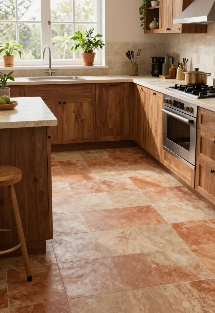 17 Luxury Vinyl Tile Kitchen Ideas With Durable Style - 7. Earthy Tones for a Natural Vibe 1