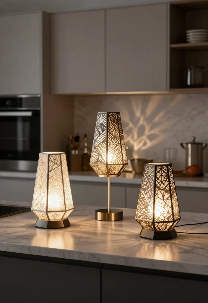 17 Mini Lamp for Kitchen Counter Ideas With Cozy Glow - 12. Artsy Geometric Mini Lamps 1