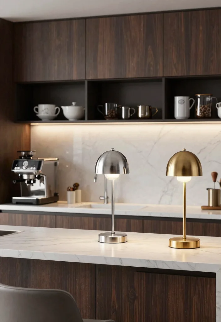 17 Mini Lamp for Kitchen Counter Ideas With Cozy Glow - 2. Sleek and Modern Metallic Lamps 1