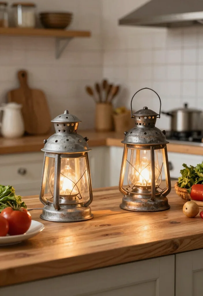17 Mini Lamp for Kitchen Counter Ideas With Cozy Glow - 8. Rustic Lantern-Style Mini Lamps 1