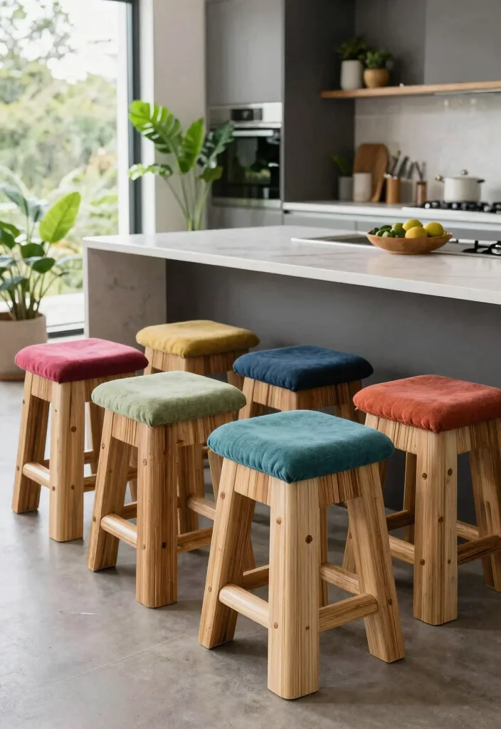 17 Modern Stools for Kitchen Island Ideas With Sleek Comfort - 1. Sustainable Bamboo Stools 1