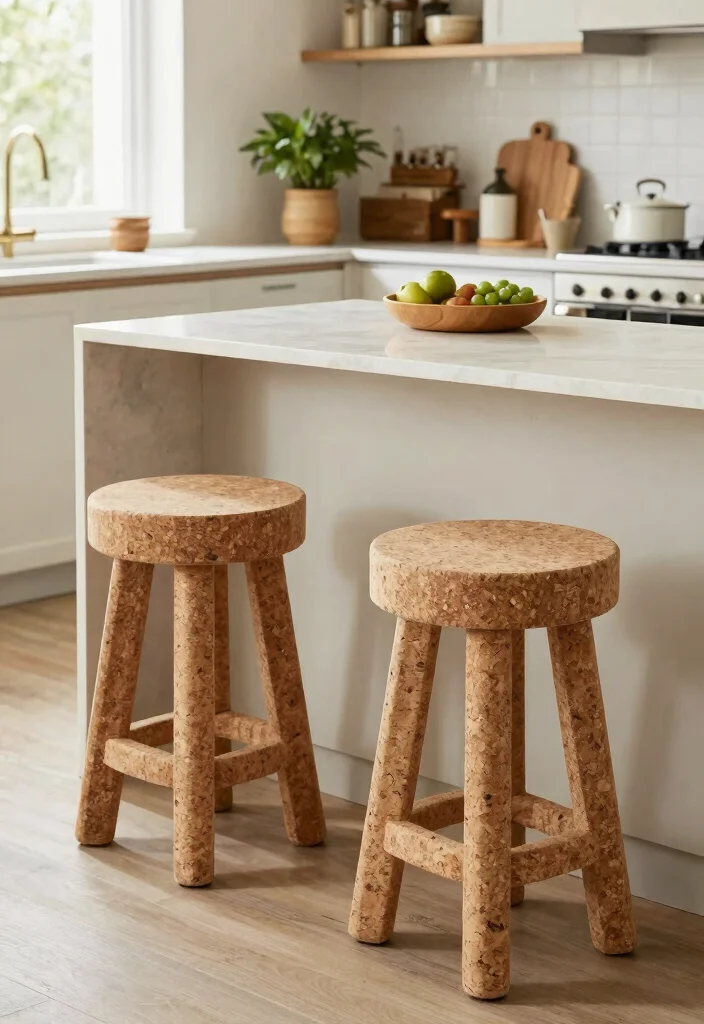 17 Modern Stools for Kitchen Island Ideas With Sleek Comfort - 11. Eco-Friendly Cork Stools 1