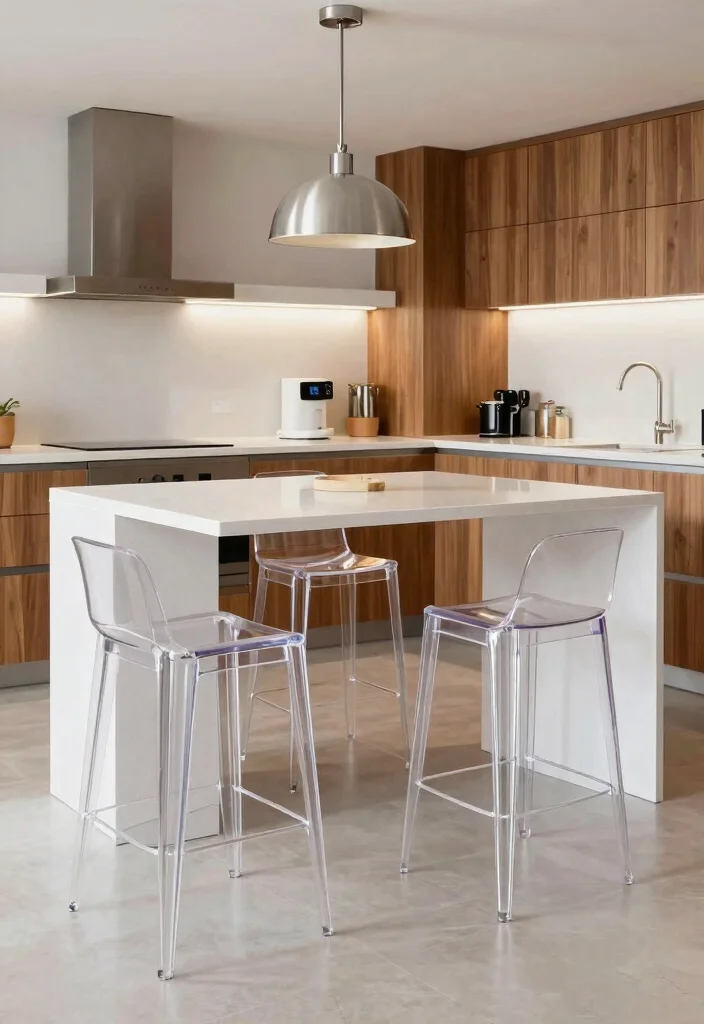 17 Modern Stools for Kitchen Island Ideas With Sleek Comfort - 12. Transparent Acrylic Stools 1