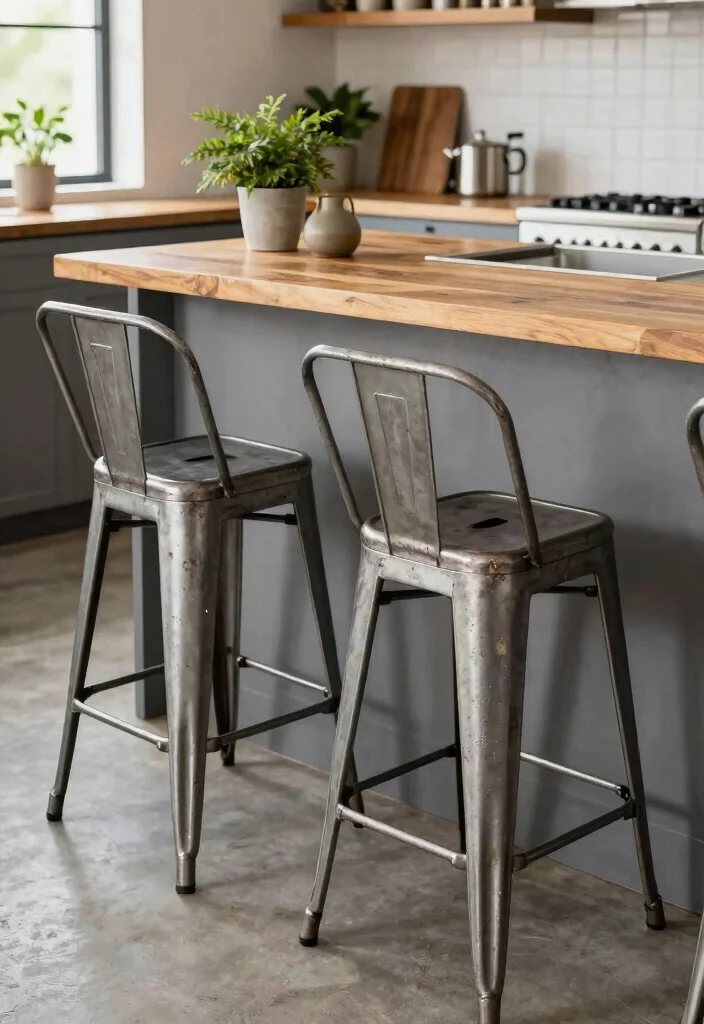 17 Modern Stools for Kitchen Island Ideas With Sleek Comfort - 2. Recycled Metal Bar Stools 1