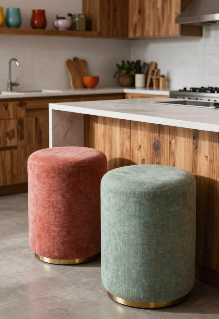 17 Modern Stools for Kitchen Island Ideas With Sleek Comfort - 3. Upholstered Modern Stools 1