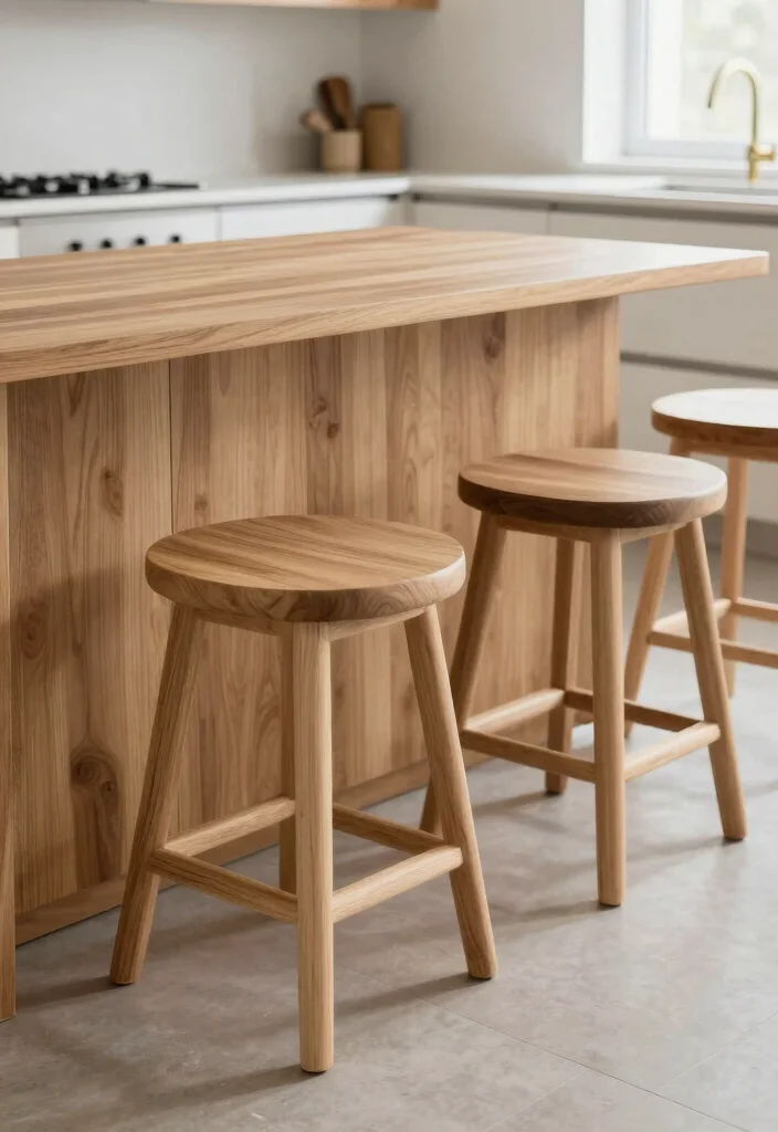 17 Modern Stools for Kitchen Island Ideas With Sleek Comfort - 4. Minimalist Wooden Stools 1