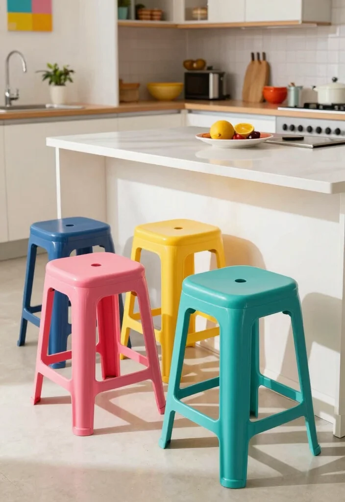 17 Modern Stools for Kitchen Island Ideas With Sleek Comfort - 5. Colorful Plastic Stools 1