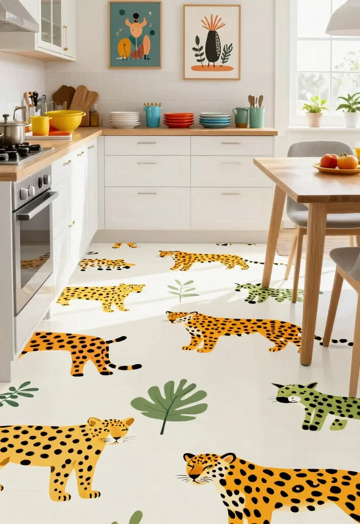 17 Peel and Stick Kitchen Floor Ideas With Budget Friendly Style - 10. Playful Animal Prints 1