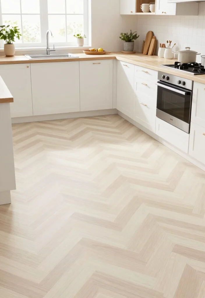 17 Peel and Stick Kitchen Floor Ideas With Budget Friendly Style - 14. Simple Chevron Patterns 1
