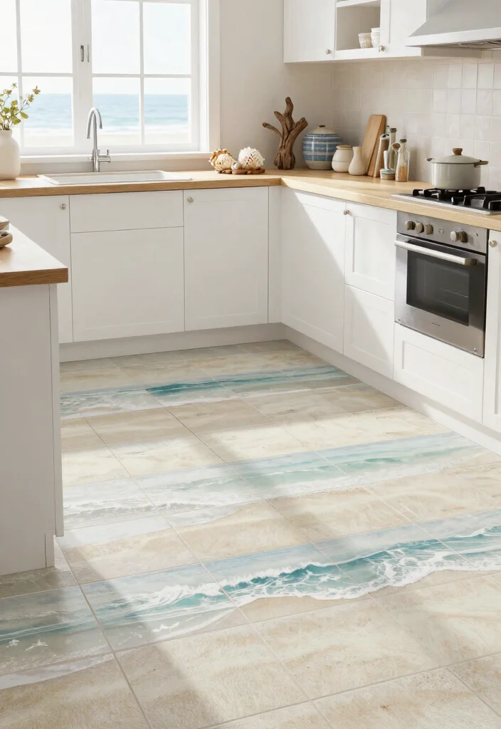 17 Peel and Stick Kitchen Floor Ideas With Budget Friendly Style - 16. Coastal-Inspired Patterns 1