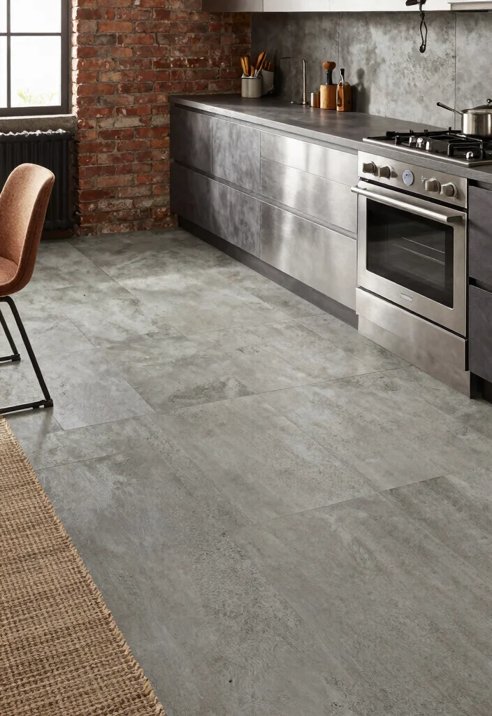 17 Peel and Stick Kitchen Floor Ideas With Budget Friendly Style - 17. Urban Industrial Style 1