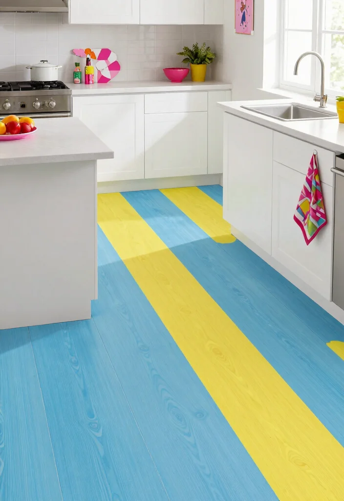 17 Peel and Stick Kitchen Floor Ideas With Budget Friendly Style - 5. Bold Color Wash 1