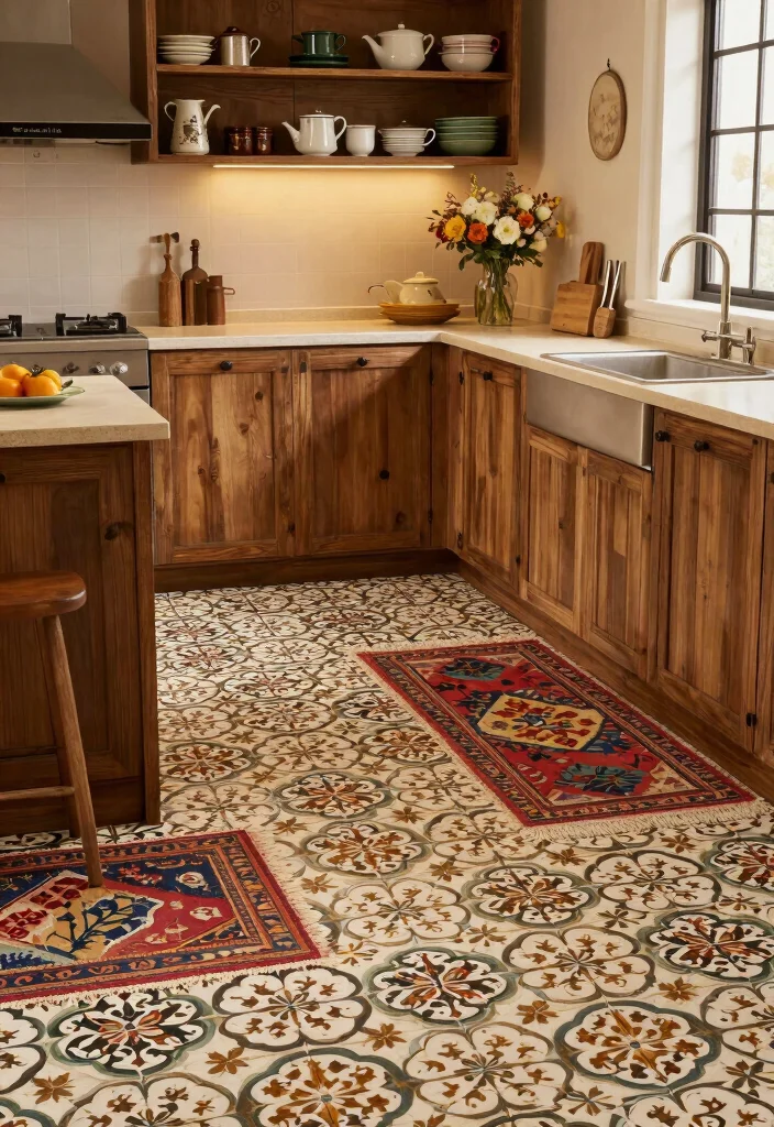 17 Peel and Stick Kitchen Floor Ideas With Budget Friendly Style - 7. Vintage-Inspired Patterns 1