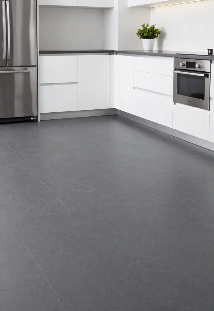 17 Peel and Stick Kitchen Floor Ideas With Budget Friendly Style - 8. Monochrome Matte Finishes 1