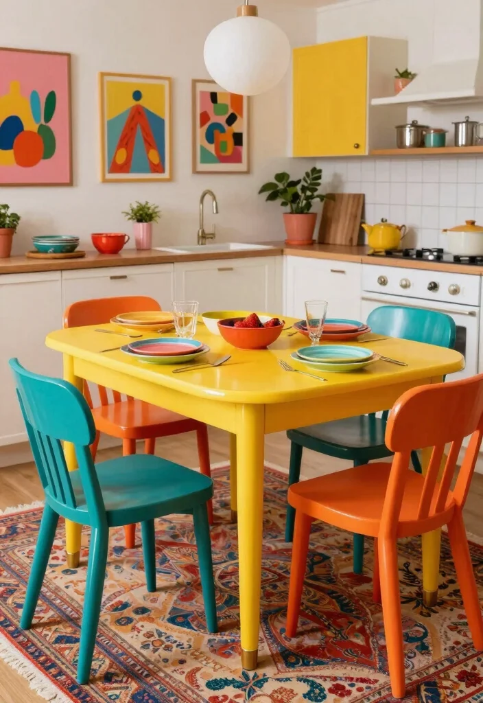 17 Retro Kitchen Tables Ideas With Vintage Flair - 7. Bold Color Combinations 1
