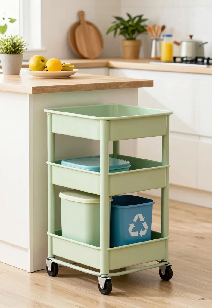17 Trash Can Storage Kitchen Ideas That Hide Clutter - 11. Stylish Trash Carts on Wheels 1