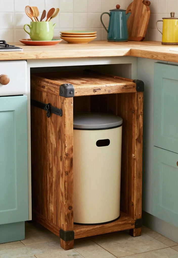 17 Trash Can Storage Kitchen Ideas That Hide Clutter - 16. Repurposed Furniture for Trash Storage 1