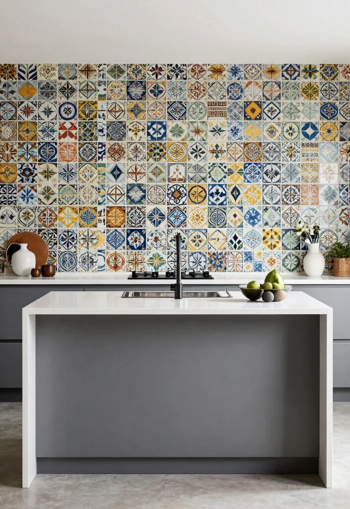 18 Double Kitchen Island Ideas With Grand Function - 13. Artistic Backdrops 1