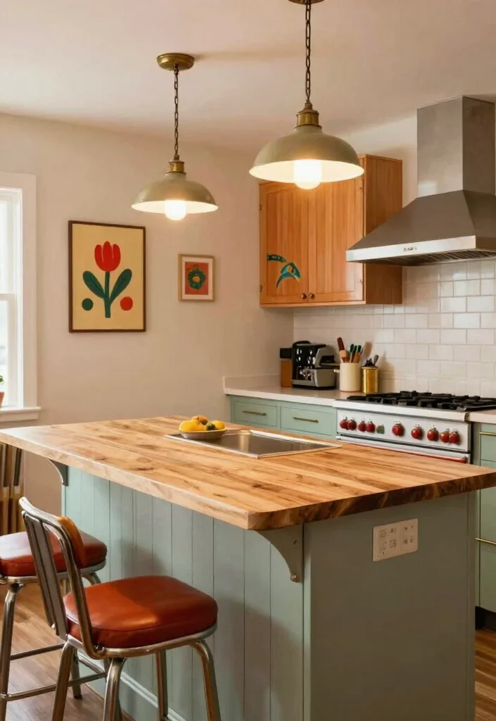 18 Double Kitchen Island Ideas With Grand Function - 17. Retro and Vintage Styles 1