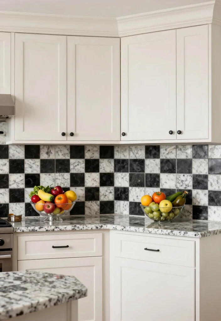 18 Granite Backsplash Kitchen Ideas With Classic Appeal - 10. Classic Checkerboard Pattern 1