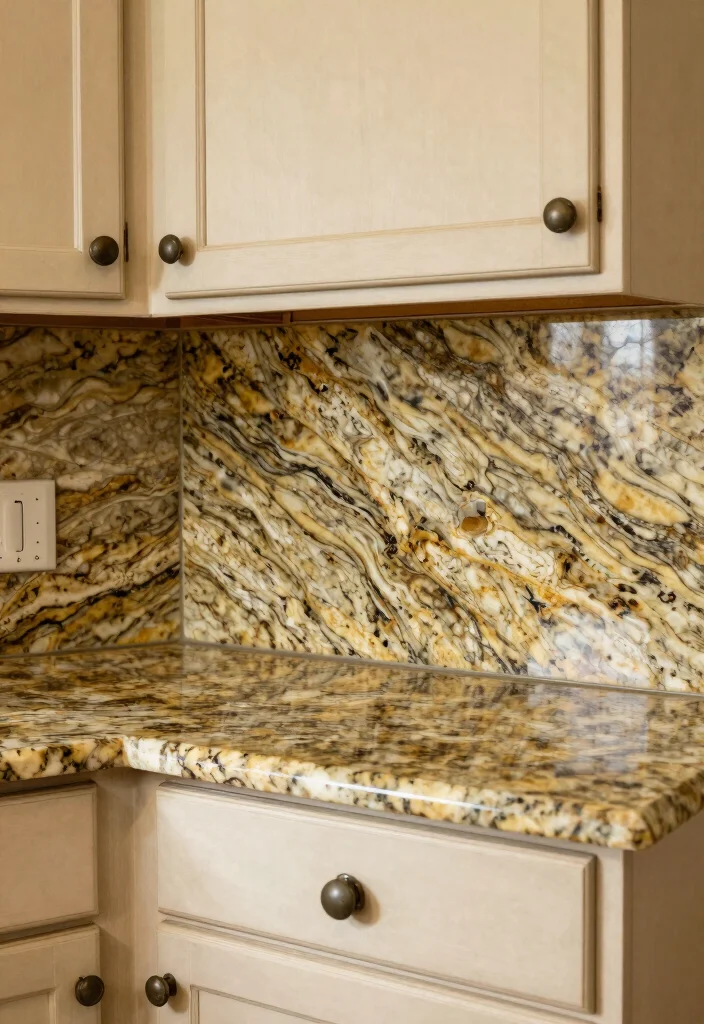 18 Granite Backsplash Kitchen Ideas With Classic Appeal - 15. Vintage-Inspired Swirls in Granite 1
