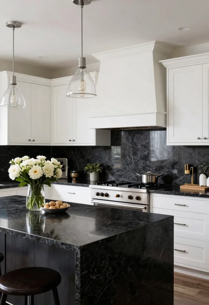 18 Granite Backsplash Kitchen Ideas With Classic Appeal - 2. Dark and Dramatic Granite 1