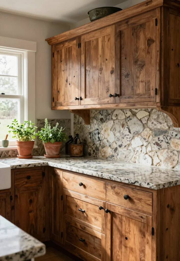 18 Granite Backsplash Kitchen Ideas With Classic Appeal - 3. Rustic Granite Backsplash with Natural Edge 1