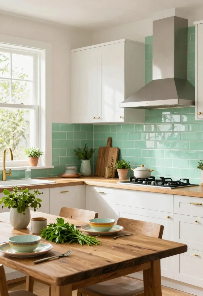 18 Green Kitchen Backsplash Tile Ideas With Fresh Vibes - 1. Refreshing Mint Green Subway Tiles 1