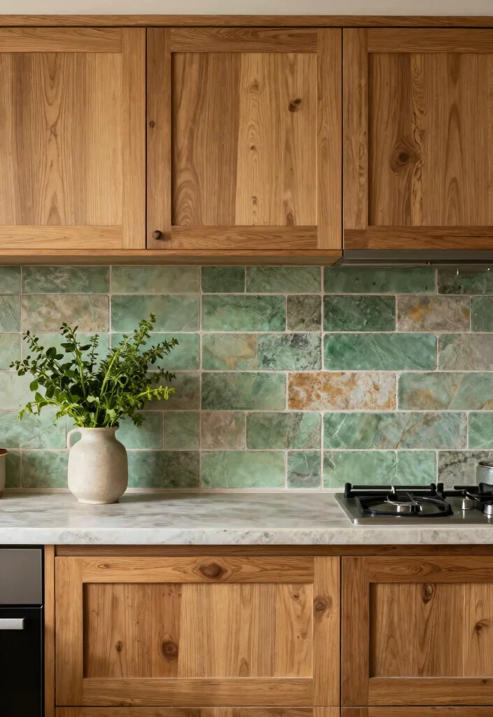 18 Green Kitchen Backsplash Tile Ideas With Fresh Vibes - 15. Green Stone Tiles for an Organic Touch 1