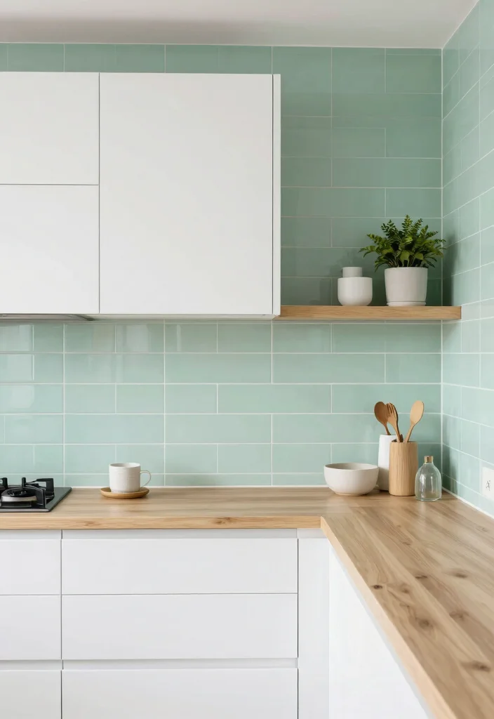 18 Green Kitchen Backsplash Tile Ideas With Fresh Vibes - 16. Light Green Grouted Tiles 1