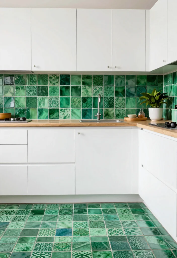 18 Green Kitchen Backsplash Tile Ideas With Fresh Vibes - 18. Vibrant Green Encaustic Tiles 1