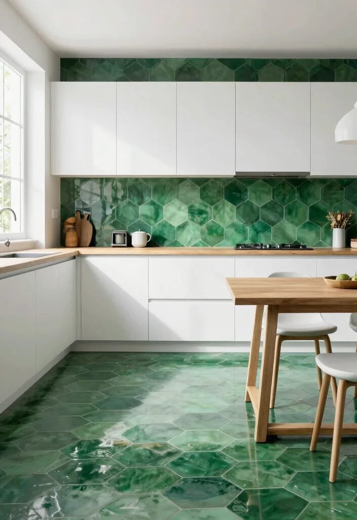 18 Green Kitchen Backsplash Tile Ideas With Fresh Vibes - 4. Lush Forest Green Hexagon Tiles 1