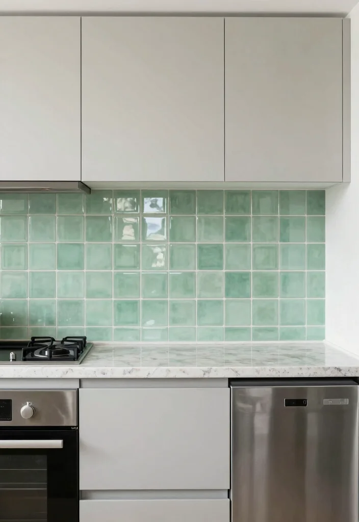18 Green Kitchen Backsplash Tile Ideas With Fresh Vibes - 9. Soft Green Porcelain Tiles 1